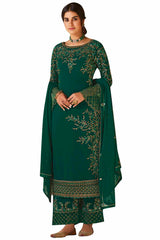 Buy Faux Georgette Embroidered Dress Material In Green