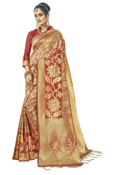 Buy Kanjivaram Art Silk Heavy Zari Woven Saree In Maroon