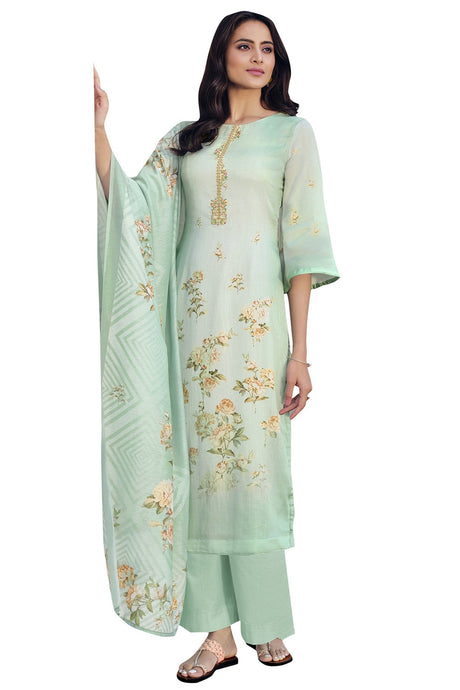 Buy Blended Cotton Digital Printed Dress Material in Green