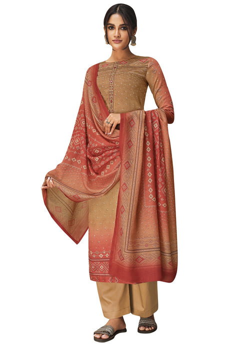 Buy Pure Cotton Embroidered Dress Material in Beige