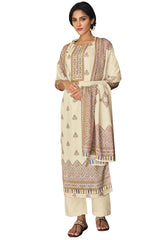 Buy Jam Satin Digital Printed Dress Material in Cream