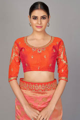 Buy Banarasi Art Silk Woven Saree in Peach - Zoom in