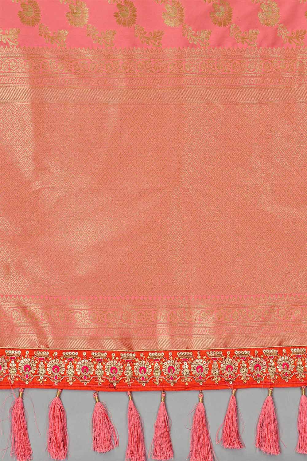Buy Banarasi Art Silk Woven Saree in Peach - Zoom Out