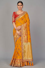 Buy Banarasi Art Silk Woven Saree in Yellow Online