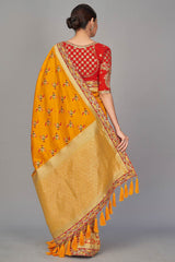 Buy Banarasi Art Silk Woven Saree in Yellow - Front