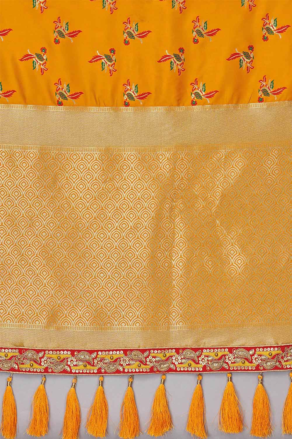 Buy Banarasi Art Silk Woven Saree in Yellow - Zoom Out