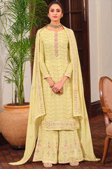 Buy Chinon Chiffon Embroidered Dress Material in Yellow