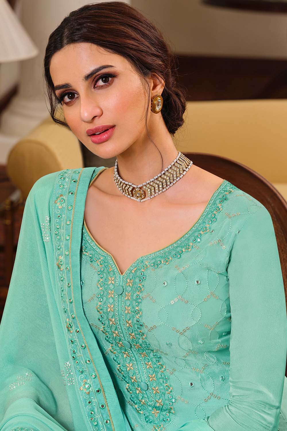 Order Chinon Chiffon Embroidered Dress Material Now