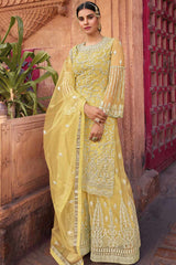 Buy Net Embroidered Dress Material in Yellow