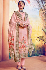 Buy Pure Muslin Embroidered Dress Material in Pink