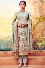 Buy Pure Muslin Embroidered Dress Material in Grey