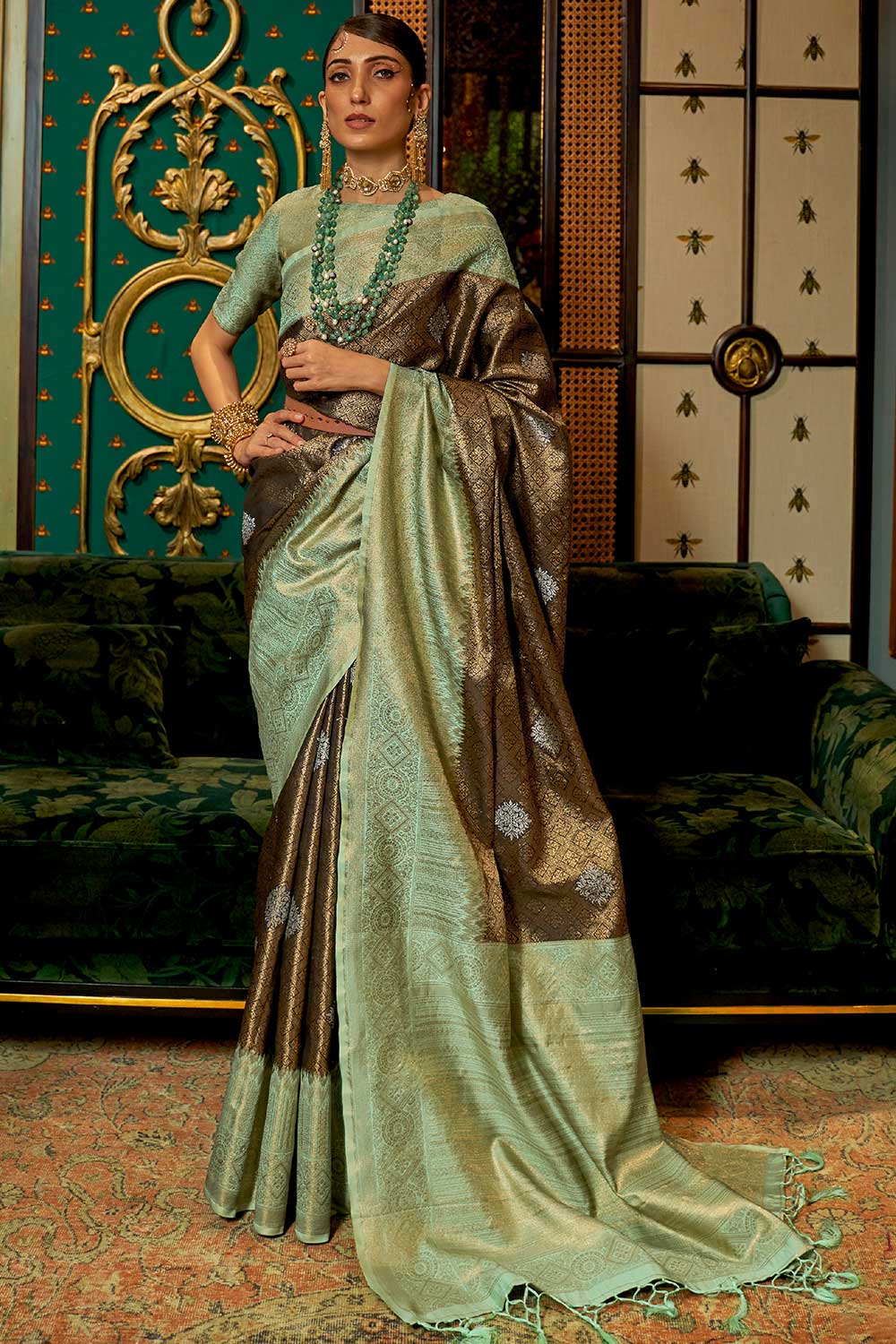 Brown Zari Handloom Art Silk Saree