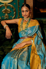 Blue Zari Handloom Art Silk Saree