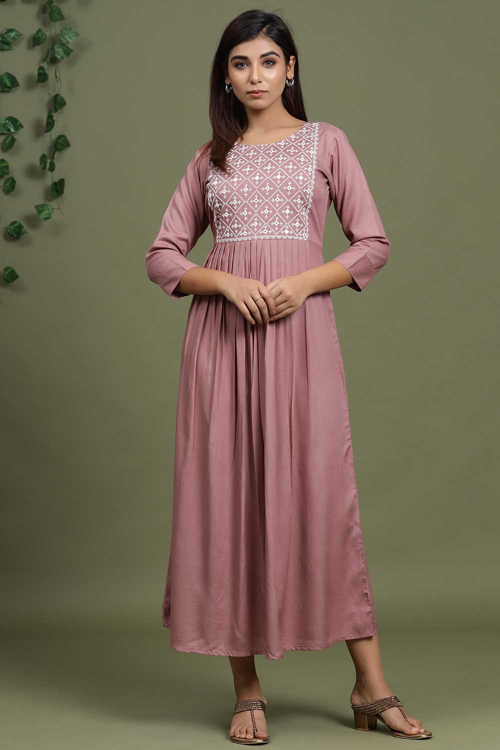 Buy Viscose Rayon Miror Embroidered Dress in Light Purple Online