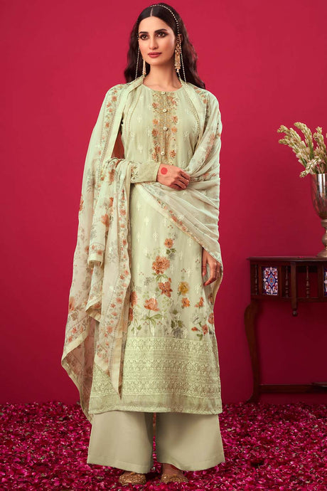 Buy Faux Georgette Embroidered Dress Material in Green