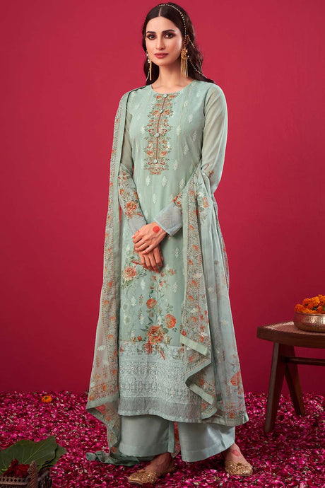 Buy Faux Georgette Embroidered Dress Material in Grey