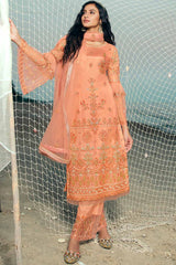 Buy Net Embroidered Dress Material in Peach