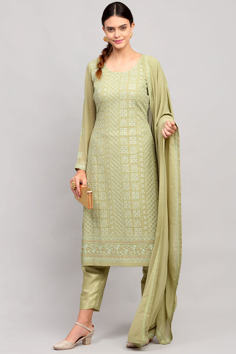 Buy Faux Georgette Embroidered Dress Material in Green