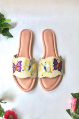 Soft Faux Leather Flats In Cream And Purple