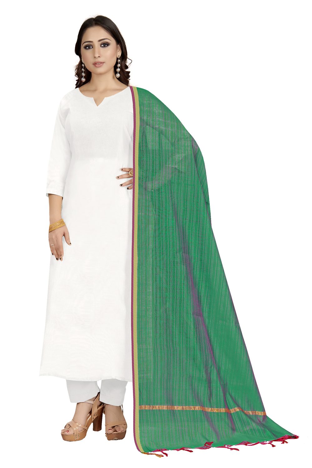 Buy Cotton Art Silk Solid Dupatta In Green
