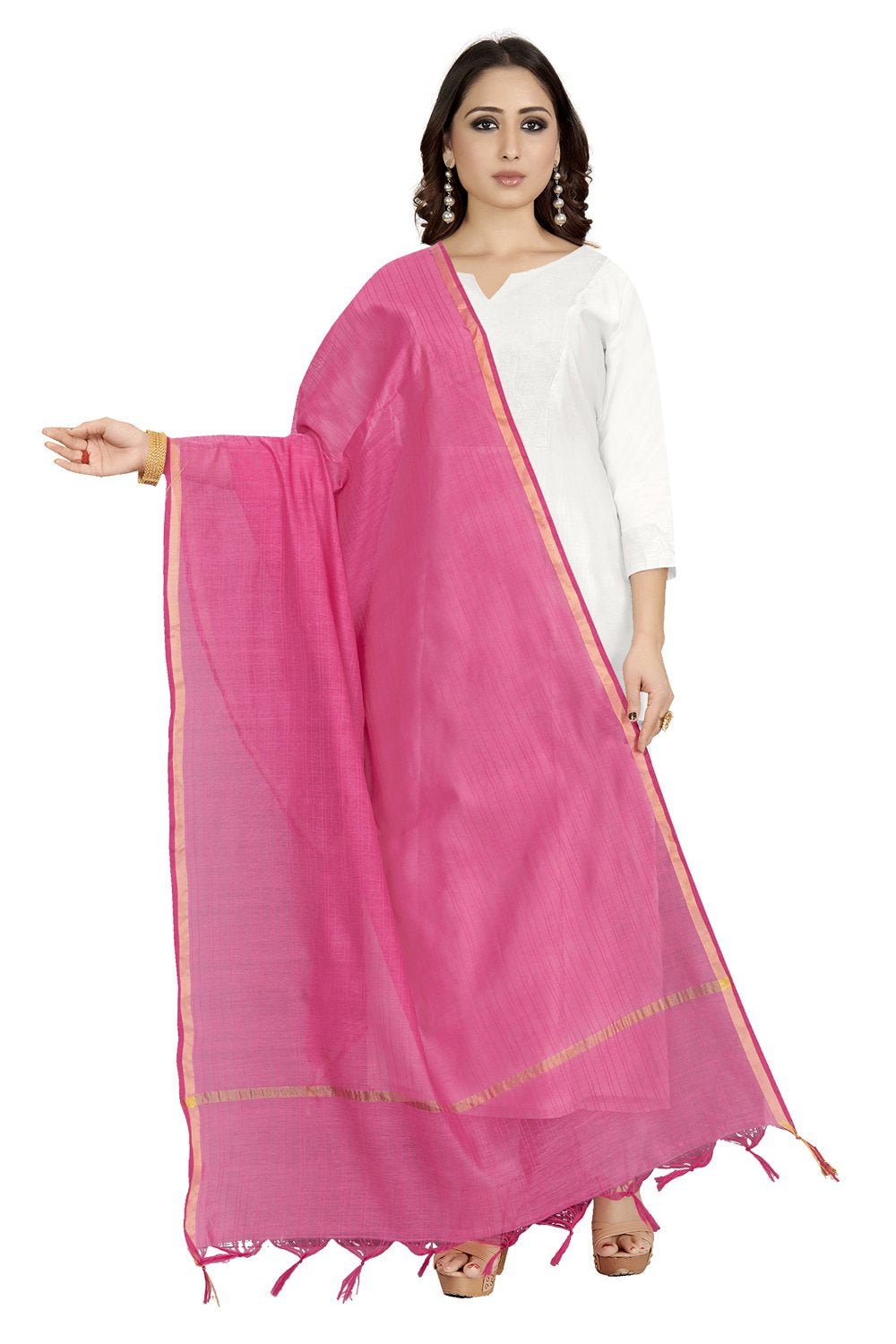 Buy Cotton Art Silk Solid Dupatta In Pink