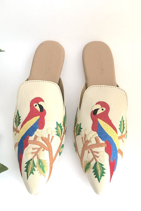 Buy Soft Faux Leather Pointed Mules In Cream And Multi-color