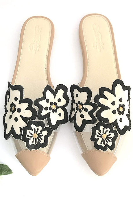 Buy Soft Faux Leather Pointed Flats In Black And Cream