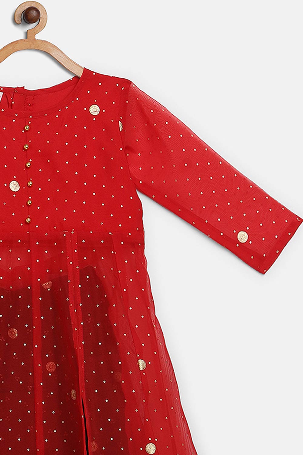 Buy Girl Polyester Printed Kurta Set in Red Online - Side