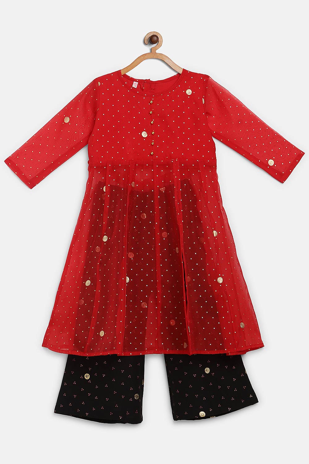 Buy Girl Polyester Printed Kurta Set in Red Online