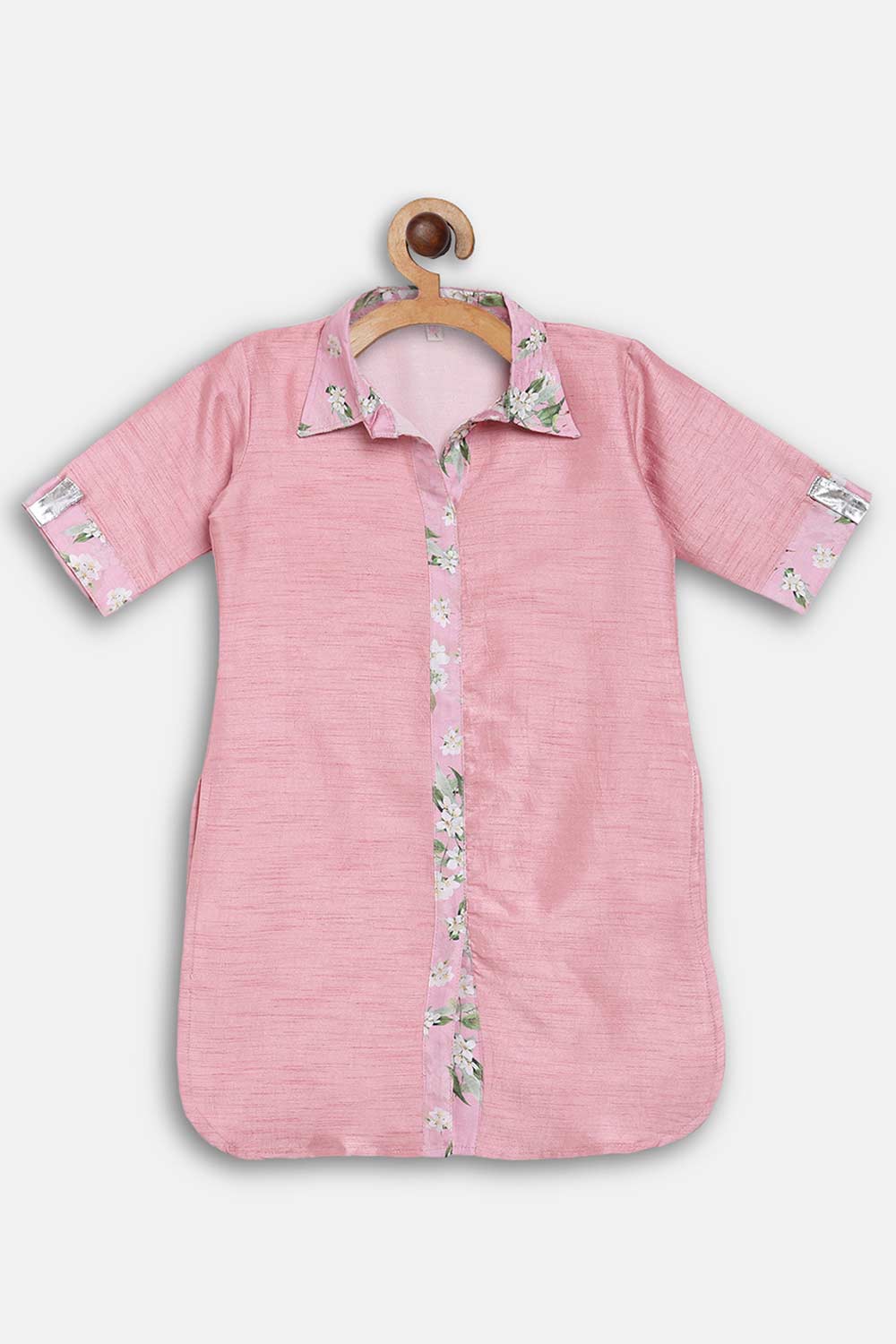 Buy Girl Polyester Solid Kurta Set in Pink Online - Front