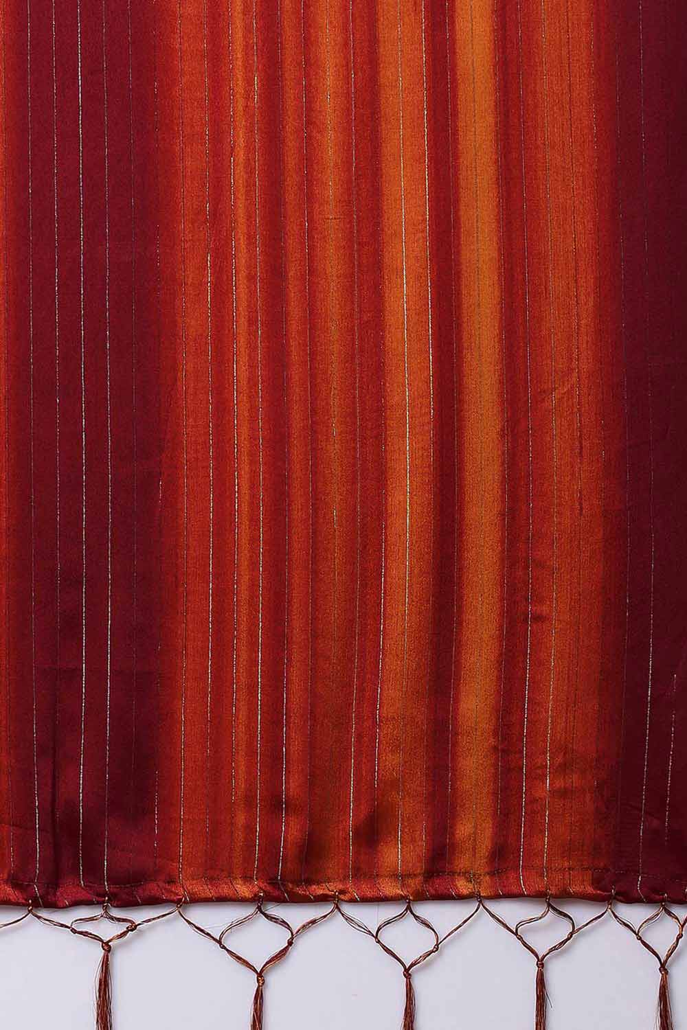 Buy Poly Georgette Striped Saree in Rust Paatern Design