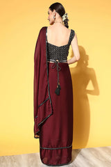 Buy Maroon Georgette Striped Saree Online - Back