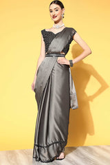 Buy Grey Georgette Striped Saree Online