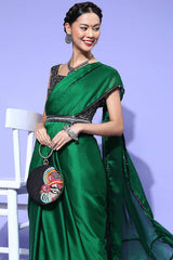 Buy Green Georgette Striped Saree Online - Front