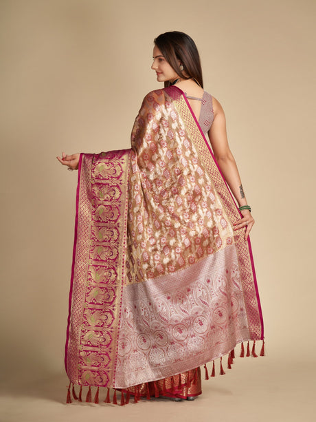 Maroon Pure Tissue Silk Tissue Saree