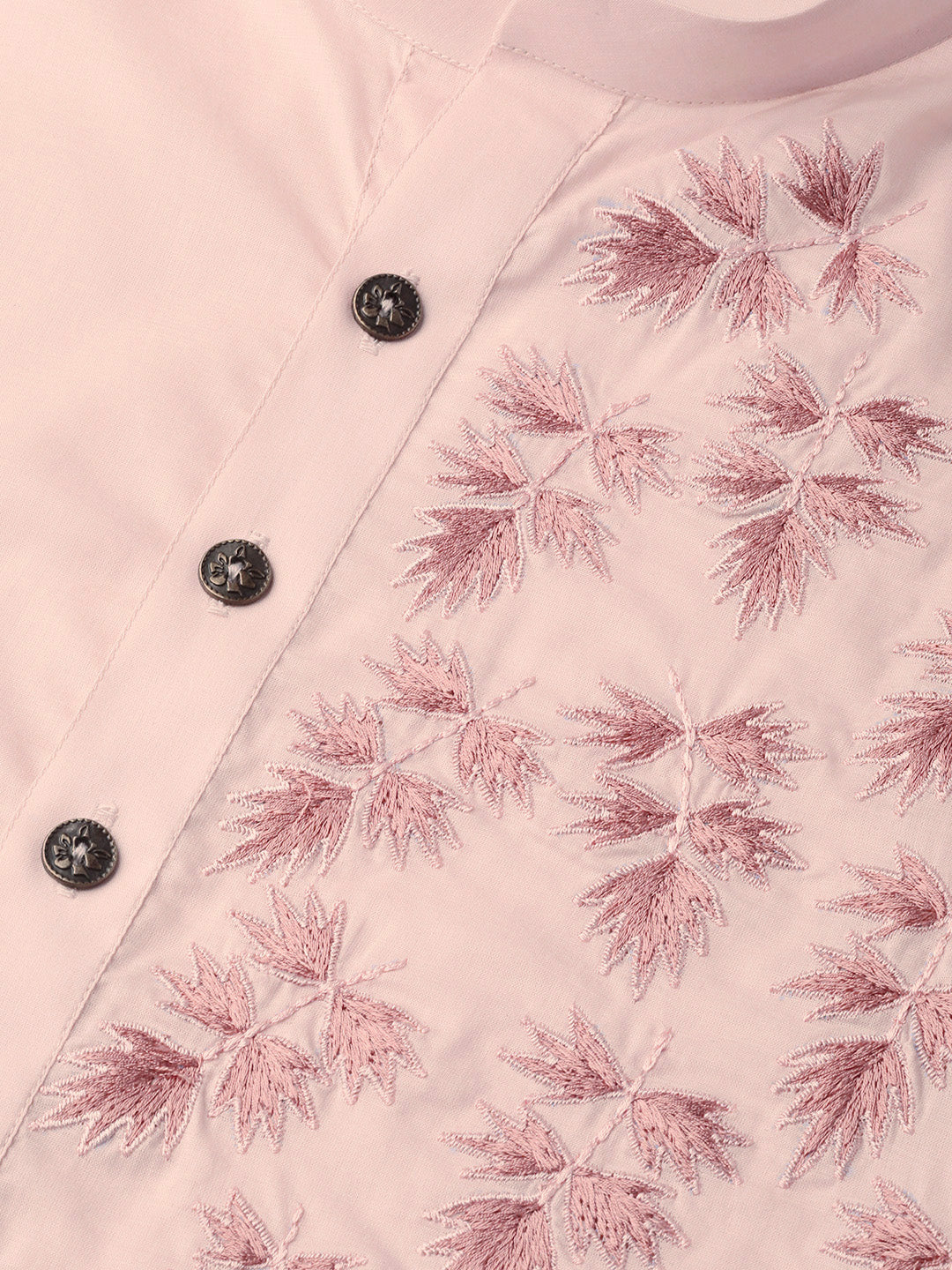 Buy Men's Pink Cotton Thread Work Embroidered Straight Kurta Online - Zoom In