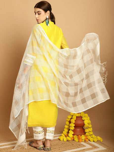 Yellow  CHANDERI Printed Kurta Set