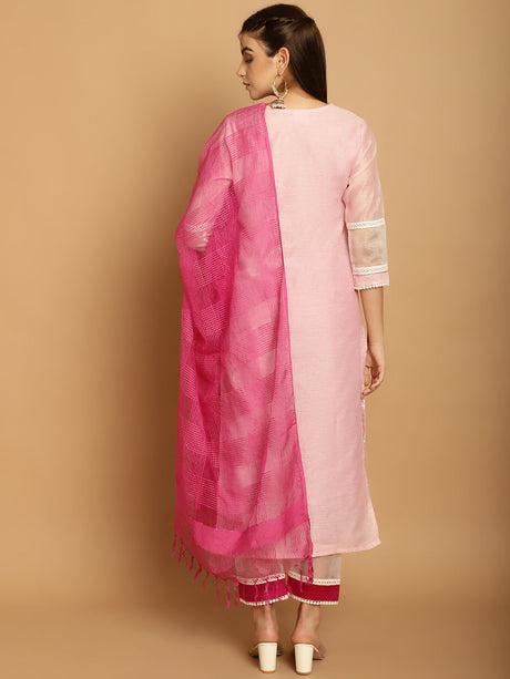 Pink  CHANDERI Printed Kurta Set