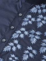 Buy Men's Navy Blue Cotton Thread Work Embroidered Straight Kurta Online - Zoom In