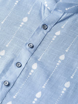 Buy Men's Blue Cotton Printed Straight Kurta Online - Zoom In