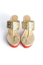 Buy Soft Faux Leather Wedges In Red And Gold