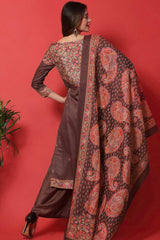 Buy Blended Cotton Dress Material in Brown