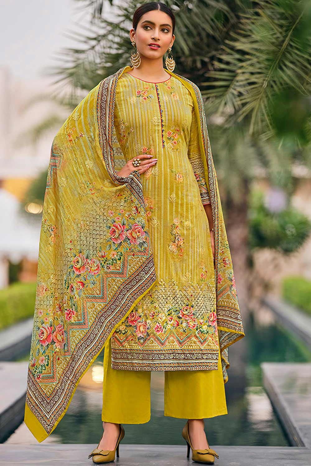 Buy Cotton Digital Printed Suit Set Dress Material in Yellow Online