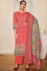 Buy Cotton Digital Printed Suit Set Dress Material in Coral Online