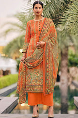 Buy Cotton Digital Printed Suit Set Dress Material in Orange Online