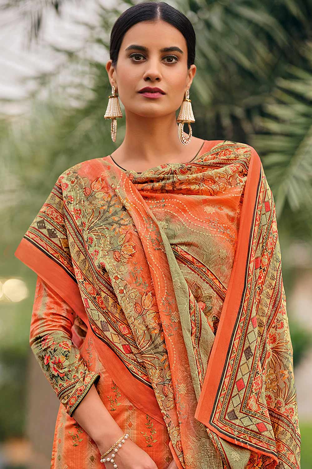 Buy Cotton Digital Printed Suit Set Dress Material in Orange Online - Zoom In