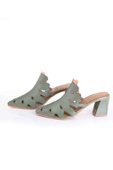 Buy Soft Faux Leather Block Heel in Olive Green