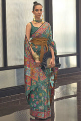 Buy Teal Art Silk zari work saree Online - KARMAPLACE