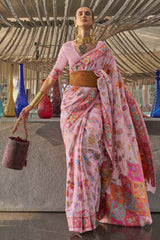 Buy Light pink Art Silk zari work saree Online - KARMAPLACE