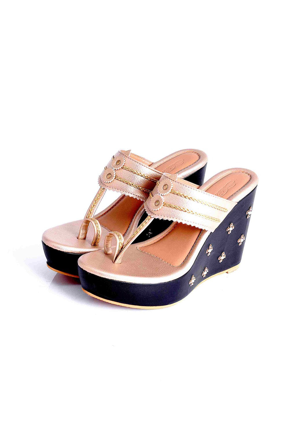 Buy Soft Faux Leather Wedges in Gold